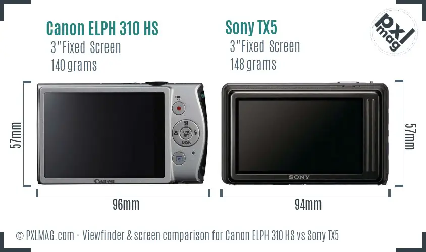Canon ELPH 310 HS vs Sony TX5 Screen and Viewfinder comparison