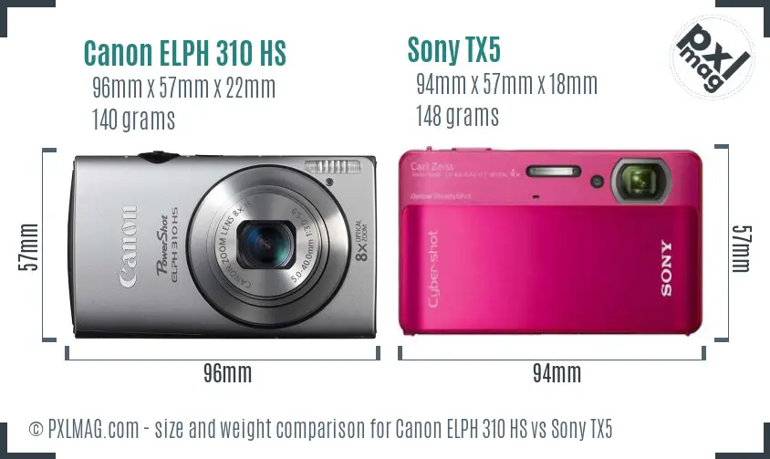 Canon ELPH 310 HS vs Sony TX5 size comparison