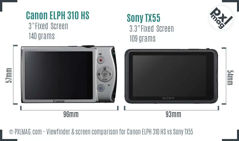 Canon ELPH 310 HS vs Sony TX55 Screen and Viewfinder comparison