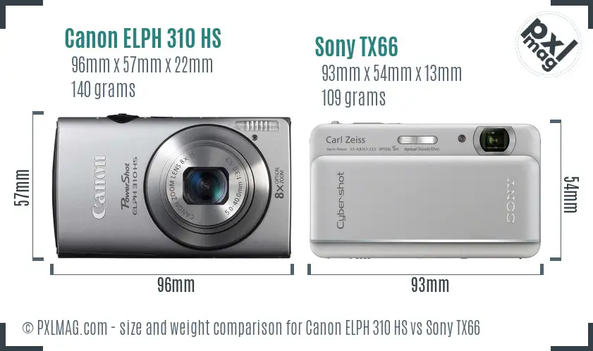 Canon ELPH 310 HS vs Sony TX66 size comparison
