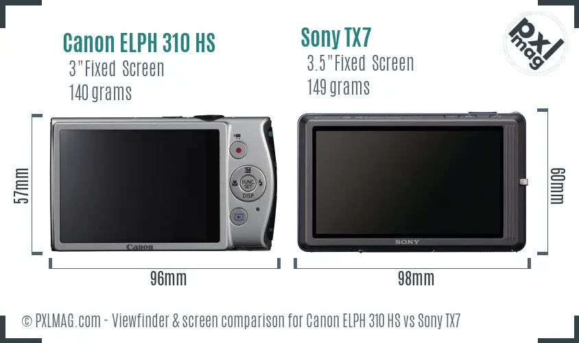 Canon ELPH 310 HS vs Sony TX7 Screen and Viewfinder comparison