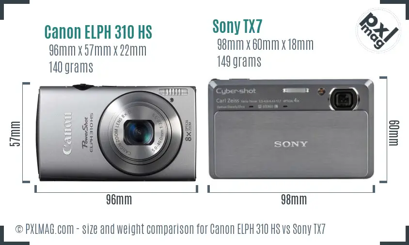 Canon ELPH 310 HS vs Sony TX7 size comparison