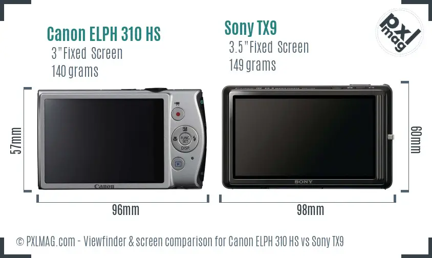 Canon ELPH 310 HS vs Sony TX9 Screen and Viewfinder comparison Canon ELPH 310 HS vs Sony TX9 Screen and Viewfinder comparison