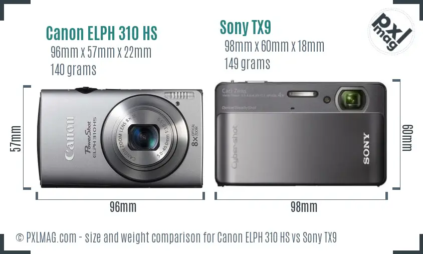 Canon ELPH 310 HS vs Sony TX9 size comparison Canon ELPH 310 HS vs Sony TX9 size comparison