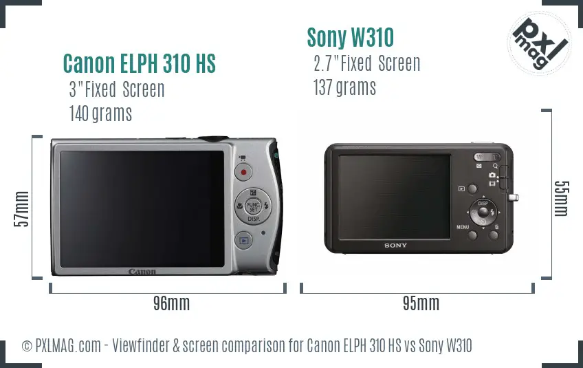 Canon ELPH 310 HS vs Sony W310 Screen and Viewfinder comparison