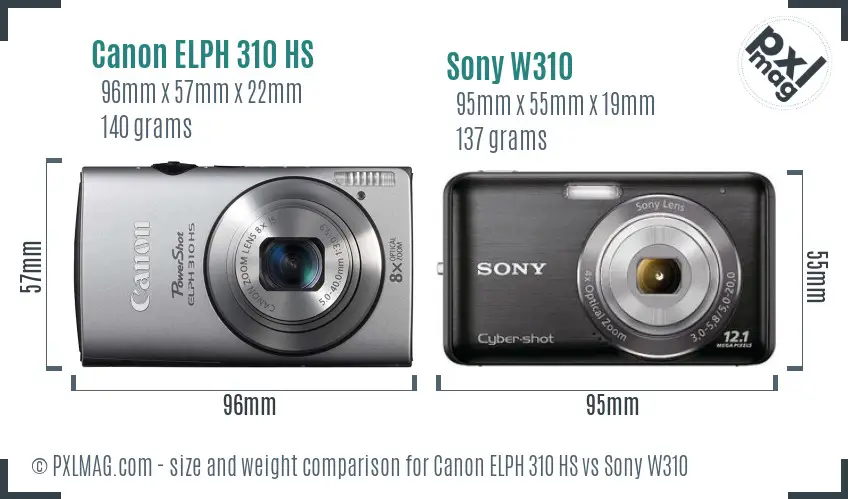 Canon ELPH 310 HS vs Sony W310 size comparison