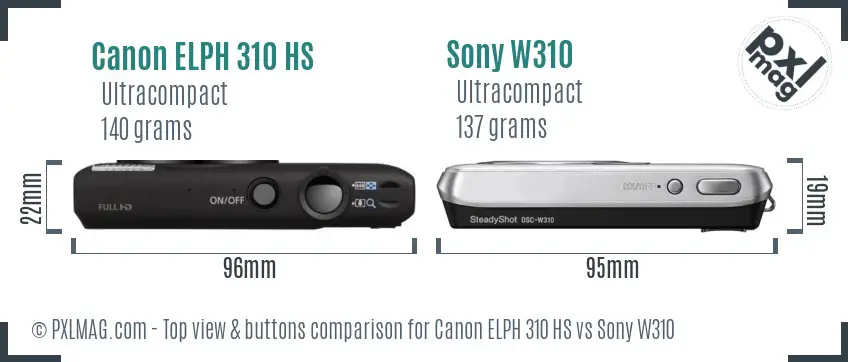 Canon ELPH 310 HS vs Sony W310 top view buttons comparison