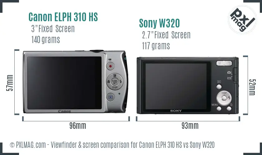 Canon ELPH 310 HS vs Sony W320 Screen and Viewfinder comparison