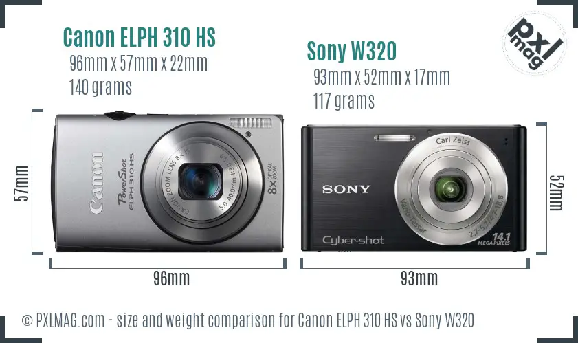 Canon ELPH 310 HS vs Sony W320 size comparison