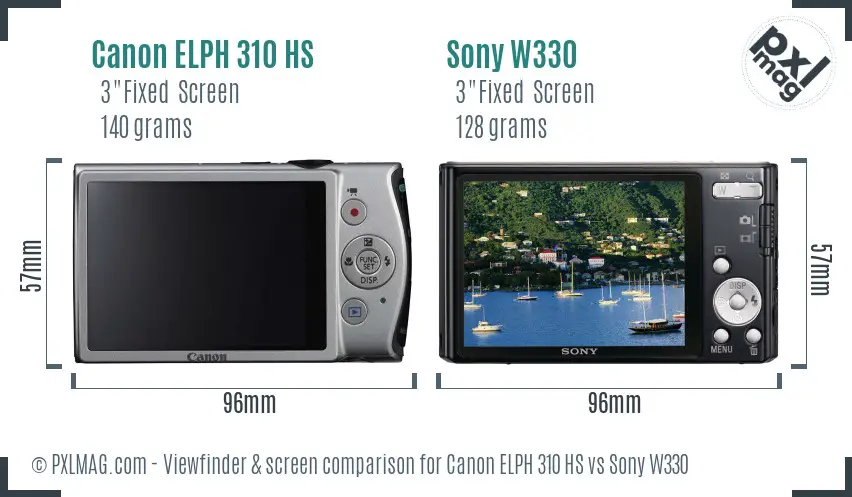 Canon ELPH 310 HS vs Sony W330 Screen and Viewfinder comparison