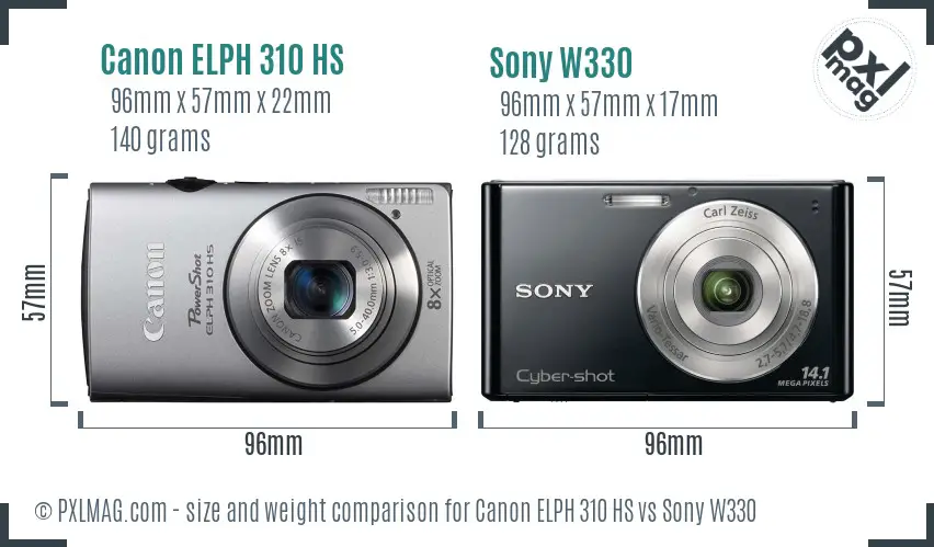 Canon ELPH 310 HS vs Sony W330 size comparison