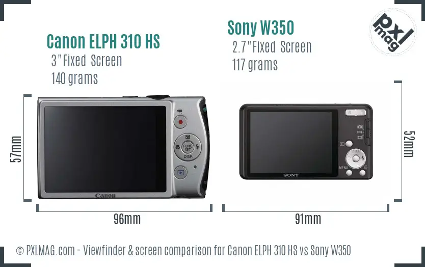 Canon ELPH 310 HS vs Sony W350 Screen and Viewfinder comparison