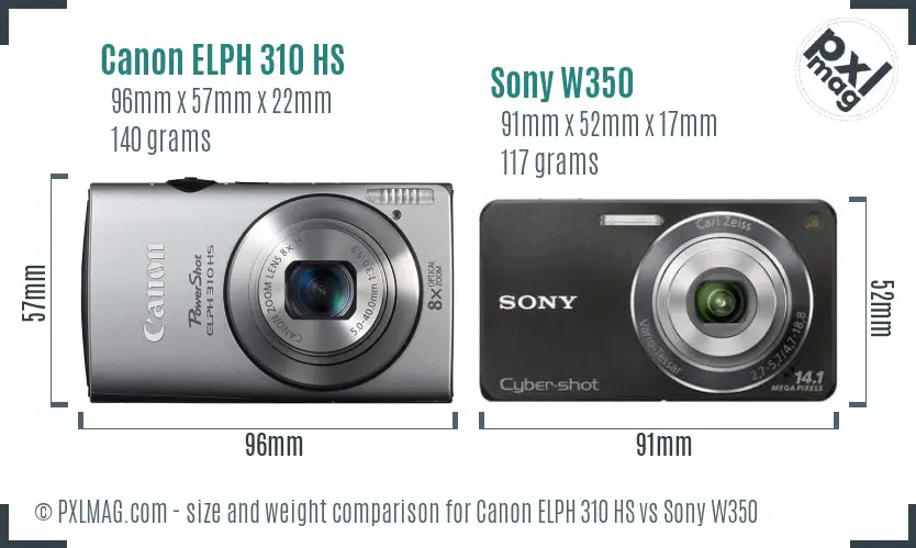 Canon ELPH 310 HS vs Sony W350 size comparison