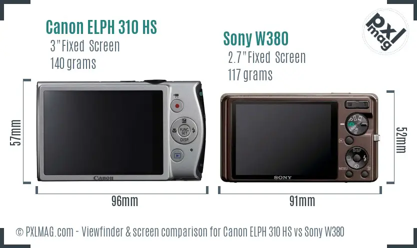 Canon ELPH 310 HS vs Sony W380 Screen and Viewfinder comparison