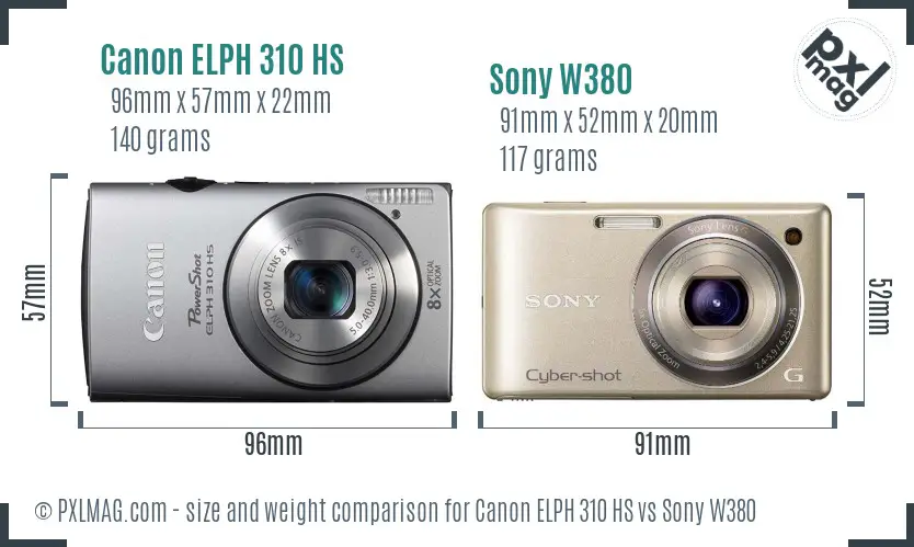 Canon ELPH 310 HS vs Sony W380 size comparison