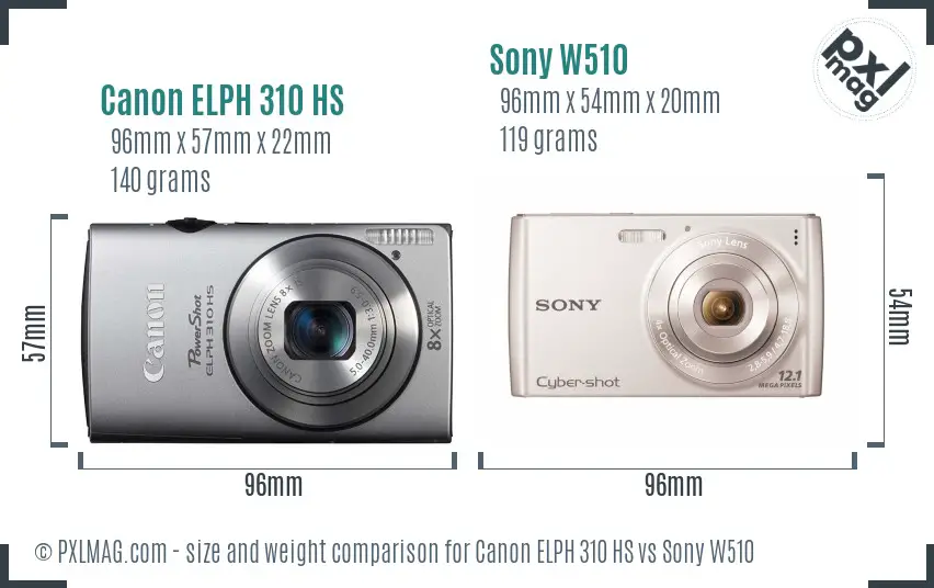 Canon ELPH 310 HS vs Sony W510 size comparison