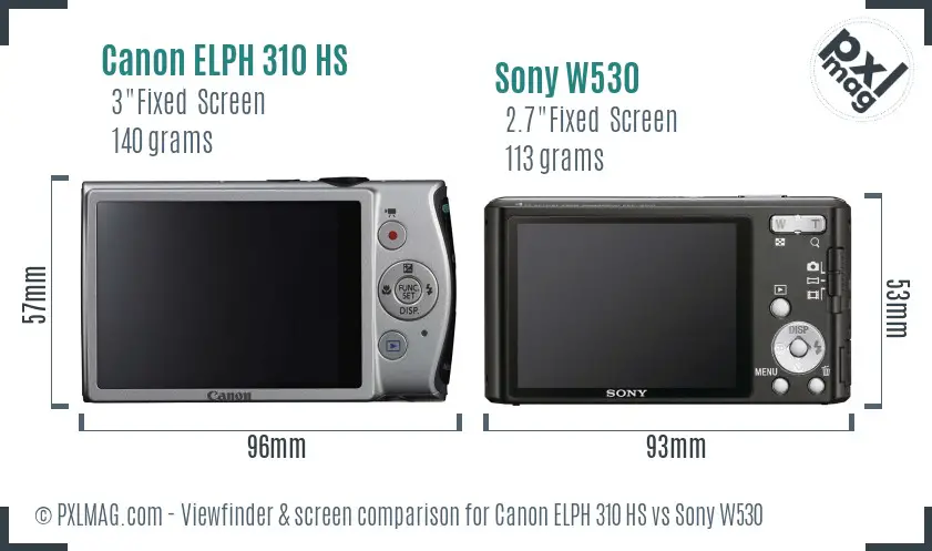 Canon ELPH 310 HS vs Sony W530 Screen and Viewfinder comparison