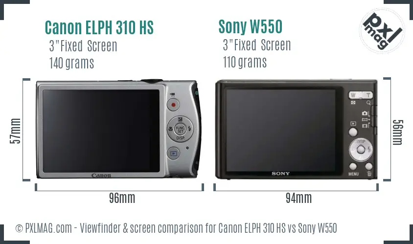 Canon ELPH 310 HS vs Sony W550 Screen and Viewfinder comparison
