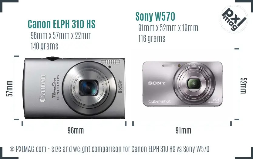Canon ELPH 310 HS vs Sony W570 size comparison