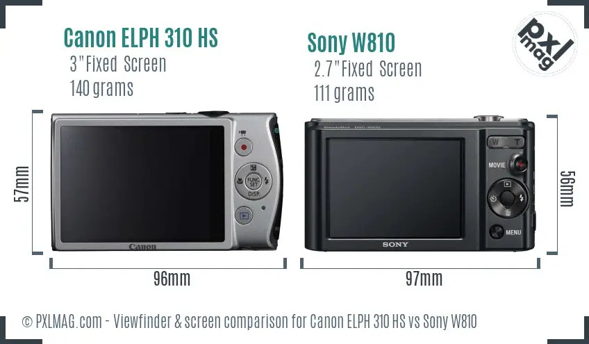 Canon ELPH 310 HS vs Sony W810 Screen and Viewfinder comparison