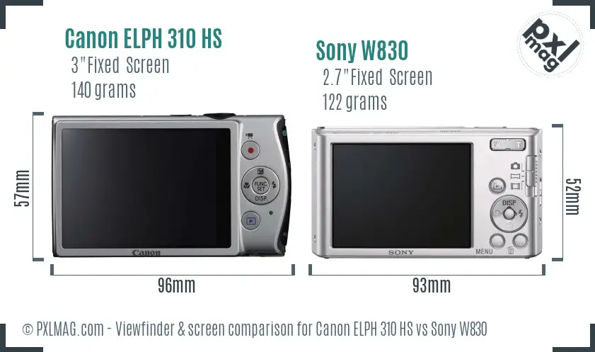Canon ELPH 310 HS vs Sony W830 Screen and Viewfinder comparison
