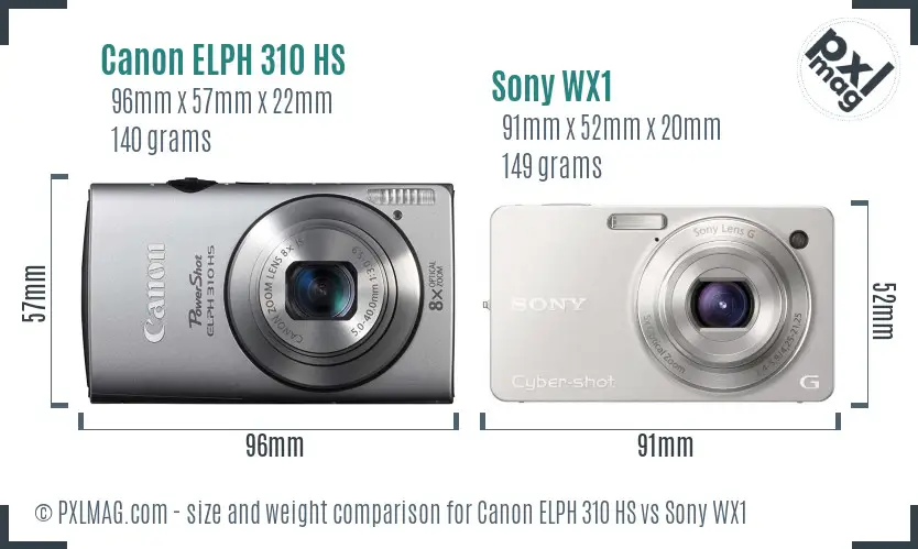 Canon ELPH 310 HS vs Sony WX1 size comparison