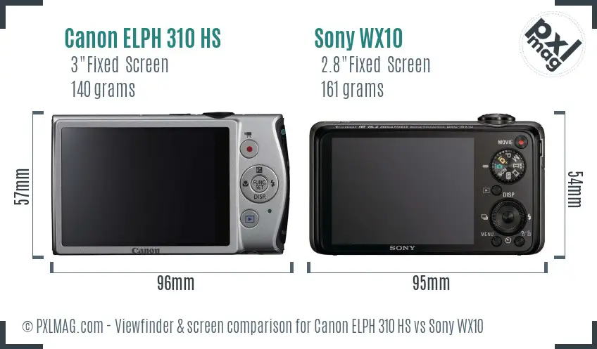 Canon ELPH 310 HS vs Sony WX10 Screen and Viewfinder comparison