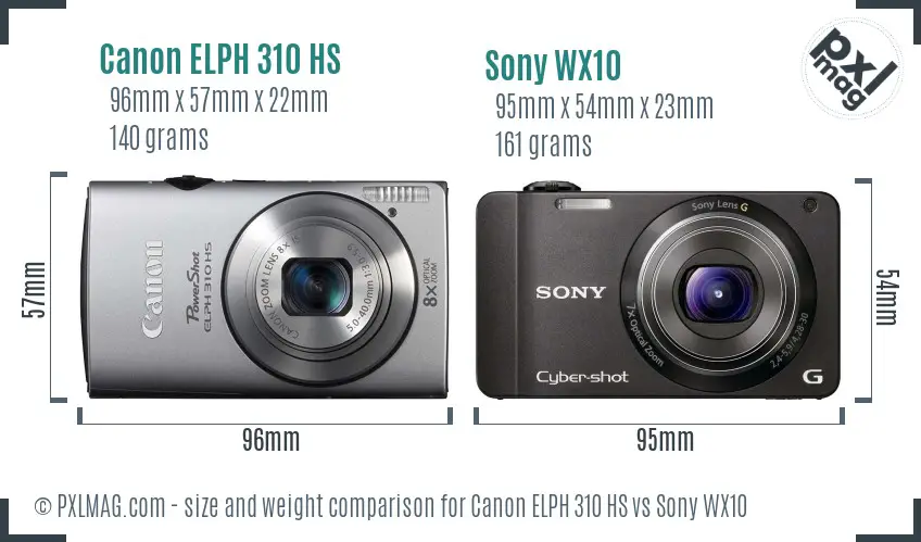 Canon ELPH 310 HS vs Sony WX10 size comparison