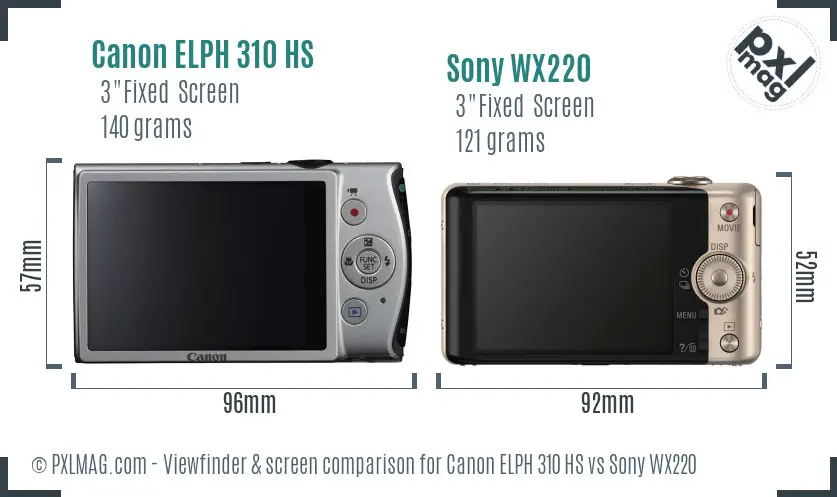 Canon ELPH 310 HS vs Sony WX220 Screen and Viewfinder comparison