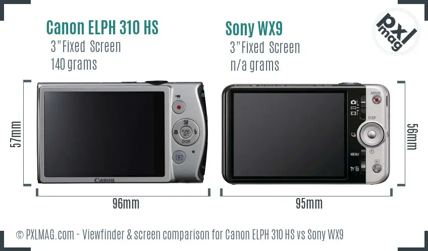 Canon ELPH 310 HS vs Sony WX9 Screen and Viewfinder comparison