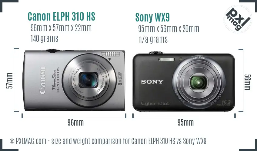 Canon ELPH 310 HS vs Sony WX9 size comparison
