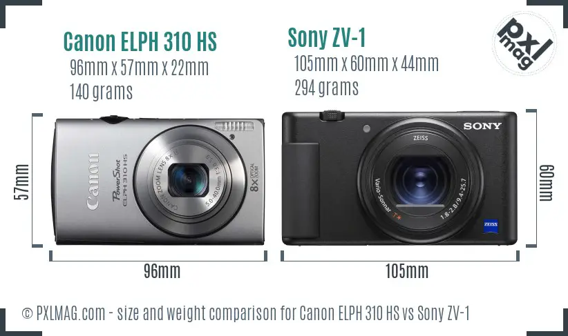 Canon ELPH 310 HS vs Sony ZV-1 size comparison