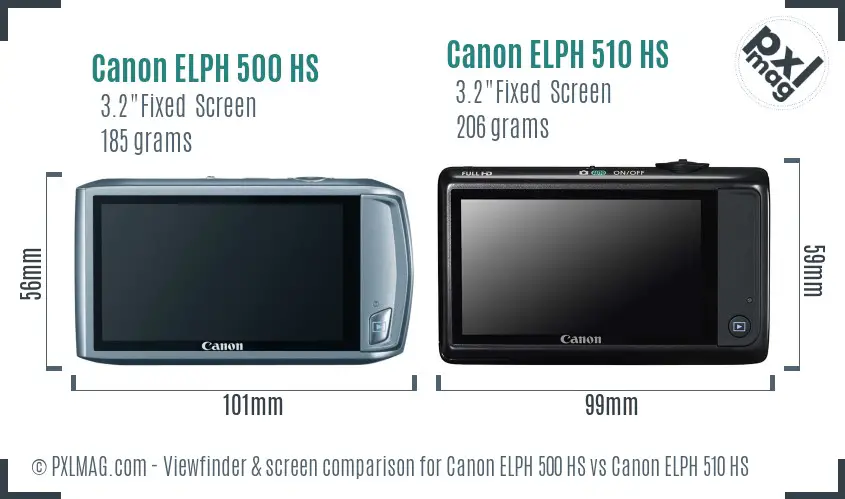 Canon ELPH 500 HS vs Canon ELPH 510 HS Screen and Viewfinder comparison
