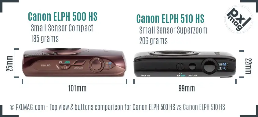 Canon ELPH 500 HS vs Canon ELPH 510 HS top view buttons comparison