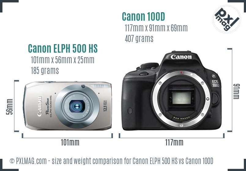 Canon ELPH 500 HS vs Canon 100D size comparison Canon ELPH 500 HS vs Canon 100D size comparison