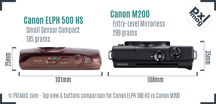 Canon ELPH 500 HS vs Canon M200 top view buttons comparison
