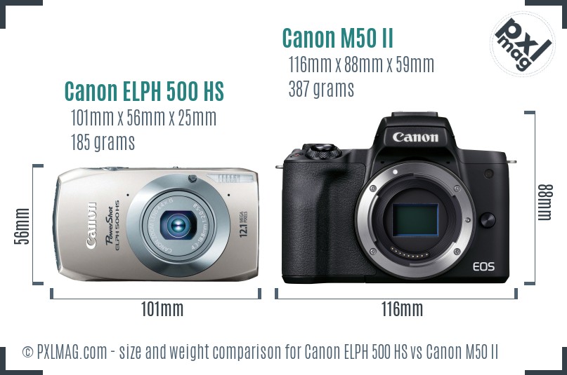 Canon ELPH 500 HS vs Canon M50 II size comparison