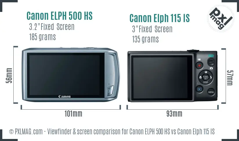 Canon ELPH 500 HS vs Canon Elph 115 IS Screen and Viewfinder comparison Canon ELPH 500 HS vs Canon Elph 115 IS Screen and Viewfinder comparison