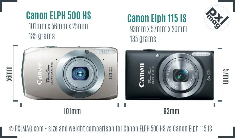Canon ELPH 500 HS vs Canon Elph 115 IS size comparison Canon ELPH 500 HS vs Canon Elph 115 IS size comparison