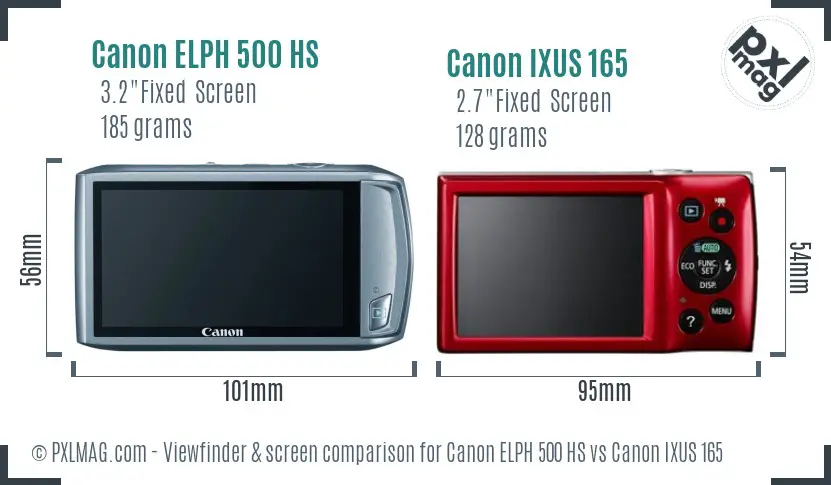 Canon ELPH 500 HS vs Canon IXUS 165 Screen and Viewfinder comparison Canon ELPH 500 HS vs Canon IXUS 165 Screen and Viewfinder comparison