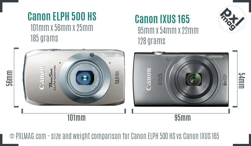 Canon ELPH 500 HS vs Canon IXUS 165 size comparison Canon ELPH 500 HS vs Canon IXUS 165 size comparison