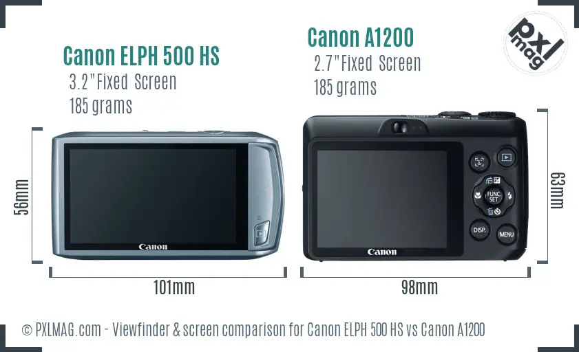 Canon ELPH 500 HS vs Canon A1200 Screen and Viewfinder comparison Canon ELPH 500 HS vs Canon A1200 Screen and Viewfinder comparison