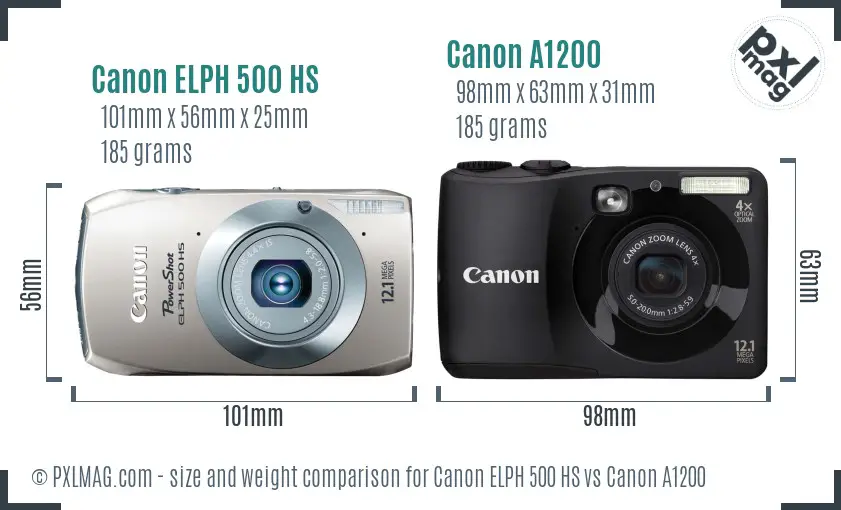 Canon ELPH 500 HS vs Canon A1200 size comparison Canon ELPH 500 HS vs Canon A1200 size comparison