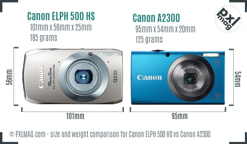Canon ELPH 500 HS vs Canon A2300 size comparison Canon ELPH 500 HS vs Canon A2300 size comparison