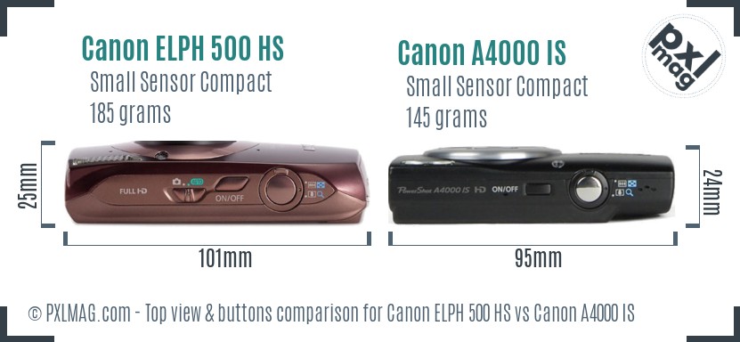 Canon ELPH 500 HS vs Canon A4000 IS top view buttons comparison