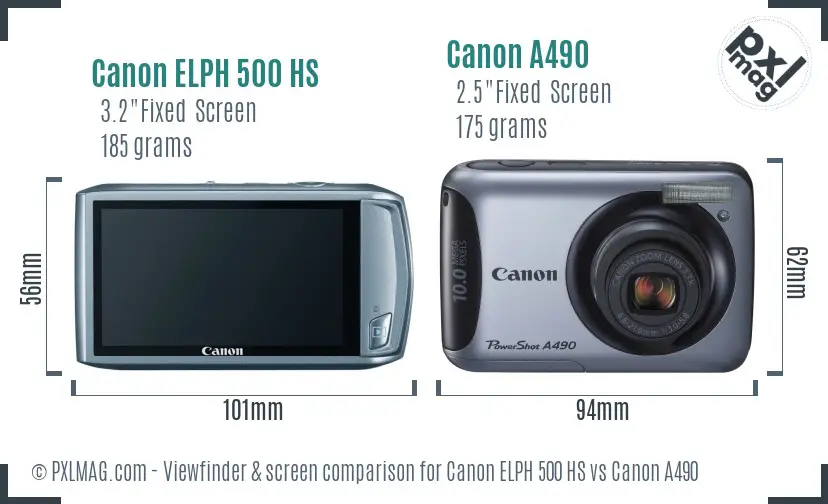Canon ELPH 500 HS vs Canon A490 Screen and Viewfinder comparison