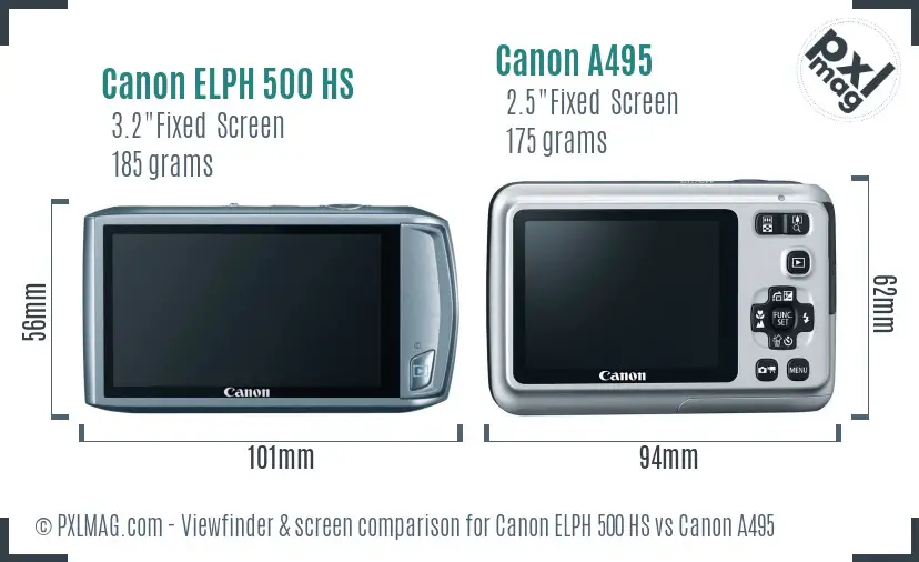 Canon ELPH 500 HS vs Canon A495 Screen and Viewfinder comparison