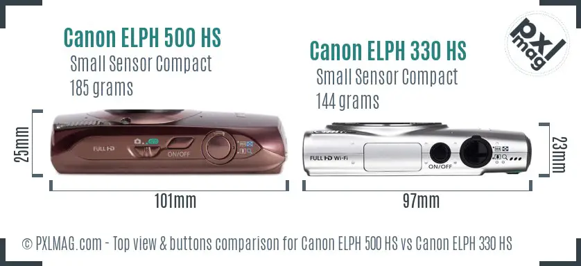 Canon ELPH 500 HS vs Canon ELPH 330 HS top view buttons comparison