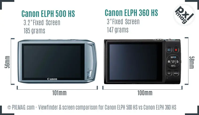 Canon ELPH 500 HS vs Canon ELPH 360 HS Screen and Viewfinder comparison Canon ELPH 500 HS vs Canon ELPH 360 HS Screen and Viewfinder comparison