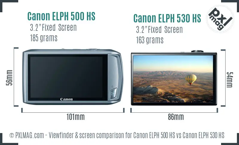 Canon ELPH 500 HS vs Canon ELPH 530 HS Screen and Viewfinder comparison